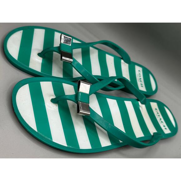 COACH Landon Green Stripe Flip Flop Sandals Shoes 8B - Picture 1 of 5
